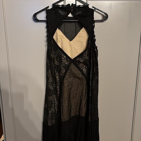 Free People SM Angel Mini Dress Sheer Black Gauze Cotton Boho Crochet Lace - Picture 4 of 8